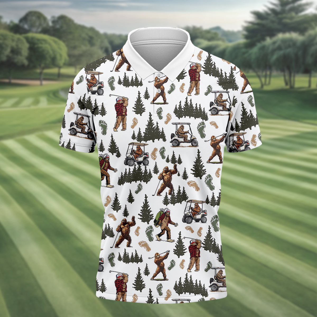 Bigfoot Sasquatch Men's Golf Polo Shirt, Funny Golf Shirt, Men Golf Gifts