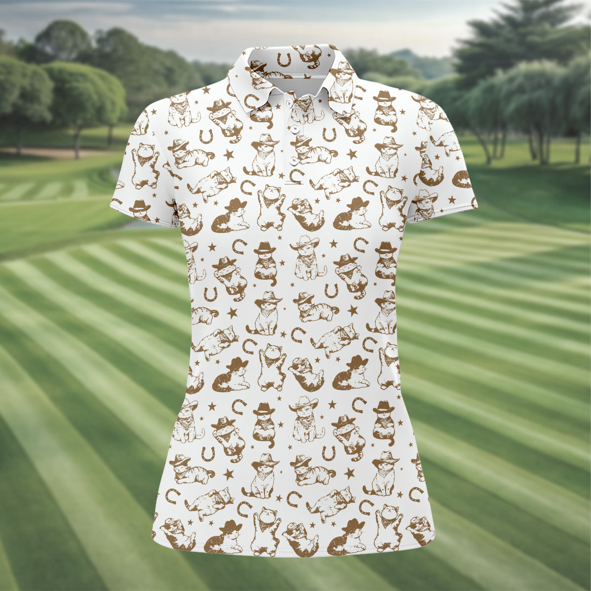 Western Cat Pattern Womens Golf Polo Shirts, Ladies Golf Gift Ideas, Ladies Golf Tops, Matching Golf Shirts