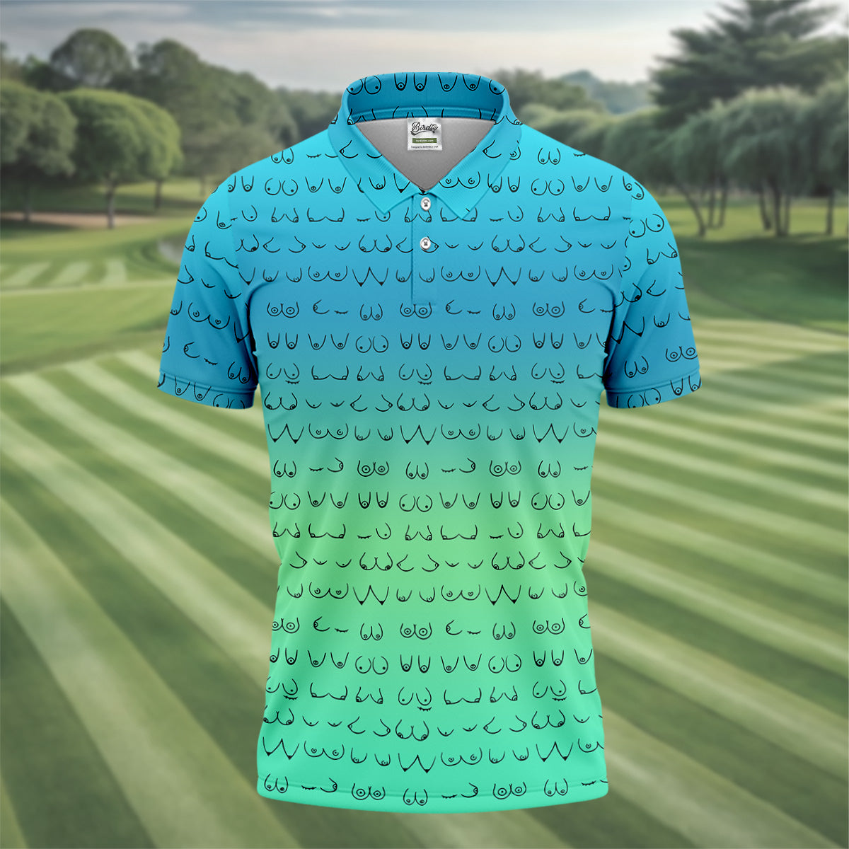 Blue Ombre Boobs Golf Shirt, Fun Golf Shirts For Men, Mens Golf Polo Shirts, Cool Golf Gifts