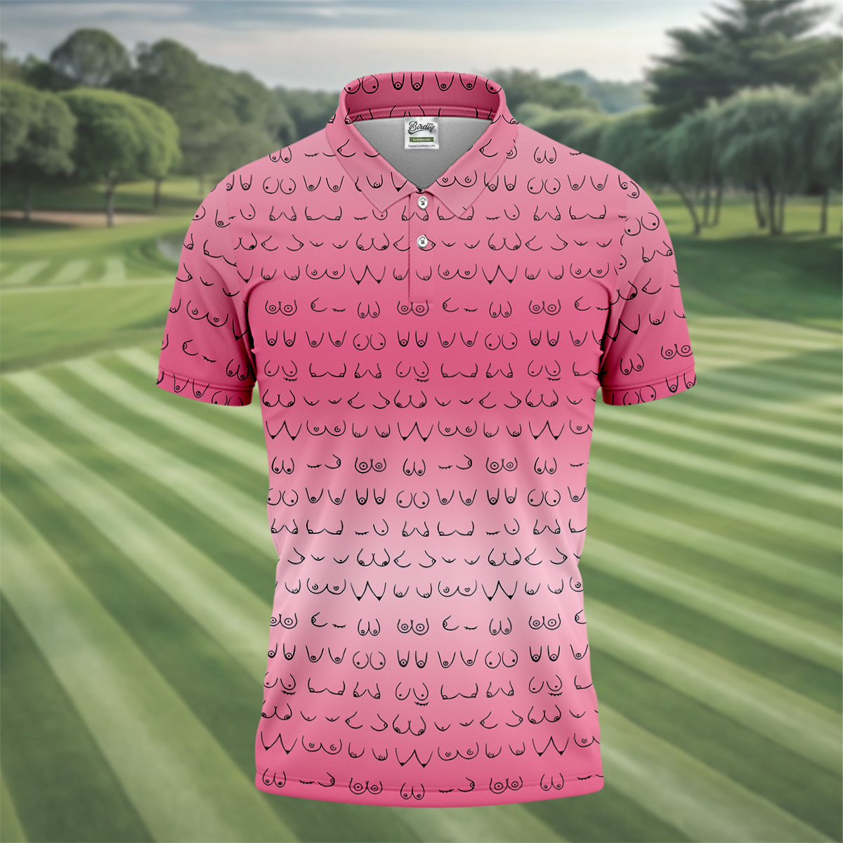Funny Boobs Men's Pink Golf Polo, Golf Tops For Men, Unique Gift For Golfer, Golfing Apparel