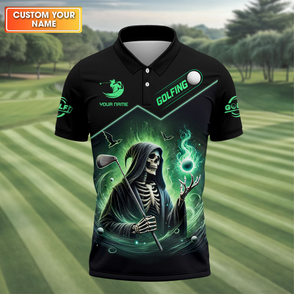 Hello Darkness Custom Men's Golf Polo Shirt, Funny Skull Golf Shirt, Dad Golf Gift