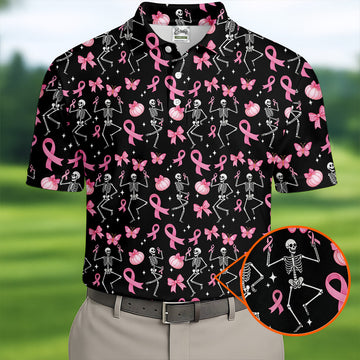 Funny Skeleton Breast Cancer Men's Golf Shirt, Breast Cancer Awareness Shirt, Golf Gift For Men