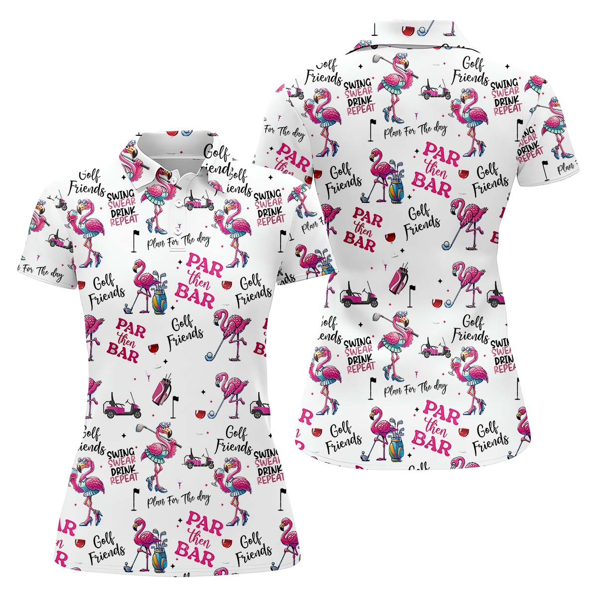 Par Then Bar Flamingo Funny Ladies Golf Polo Shirt, Custom Funny Golf Shirt
