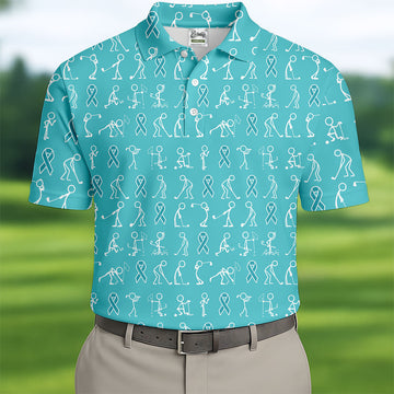 Funny Stick Figure Men's Golf Shirt, Ovarian Cancer Awareness Shirt, Ovarian Cancer Support Shirt, Men Golf Gift