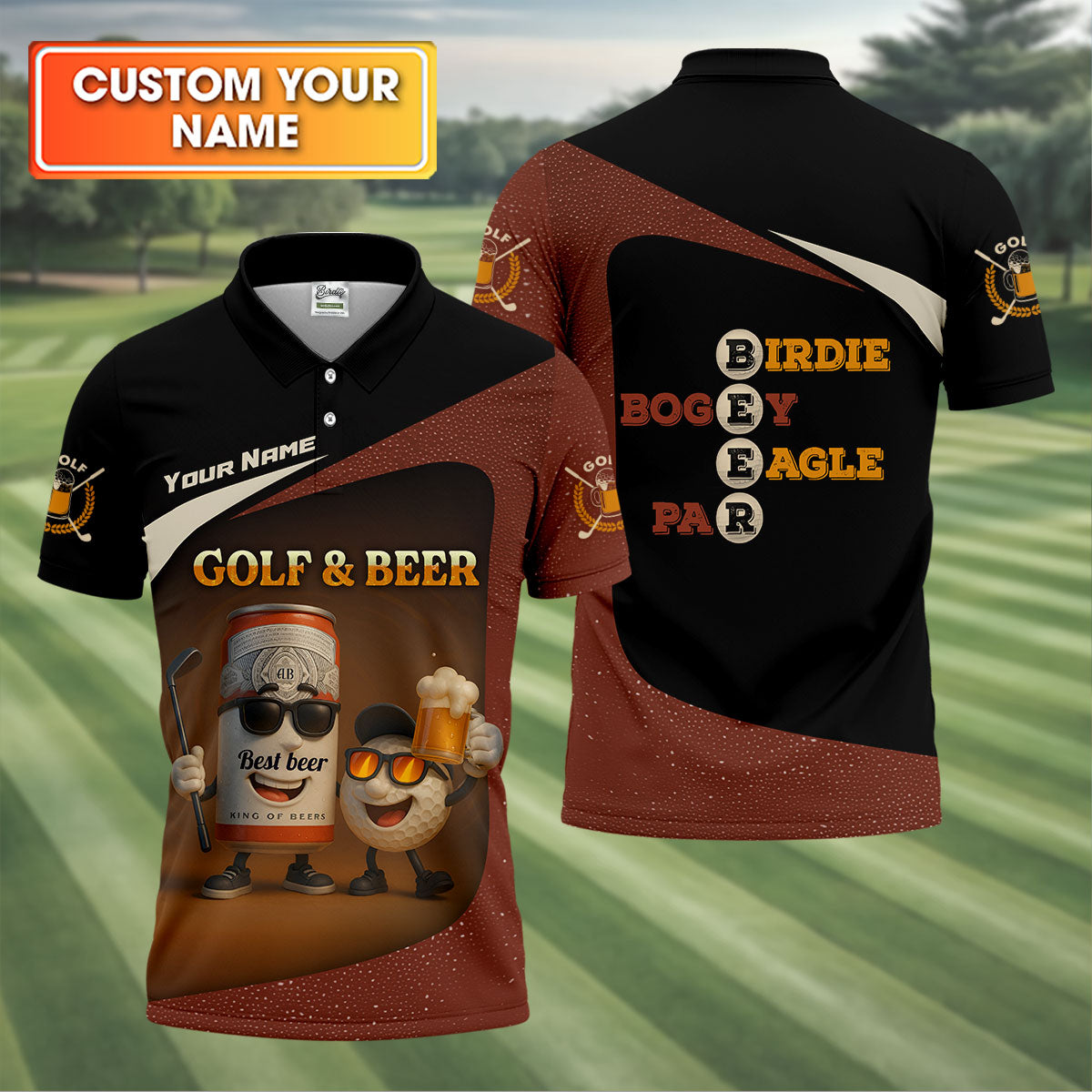 Golf And Beer Custom Men's Polo Shirts, Dad Golf Gift, Golfing Apparel, Gifts For Beer Lovers