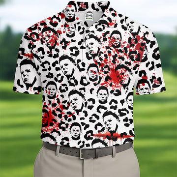 Michael Leopard Men's Golf Shirts, Horror Character Shirt, Halloween Golf Shirt, Fun Golf Shirts For Mens
