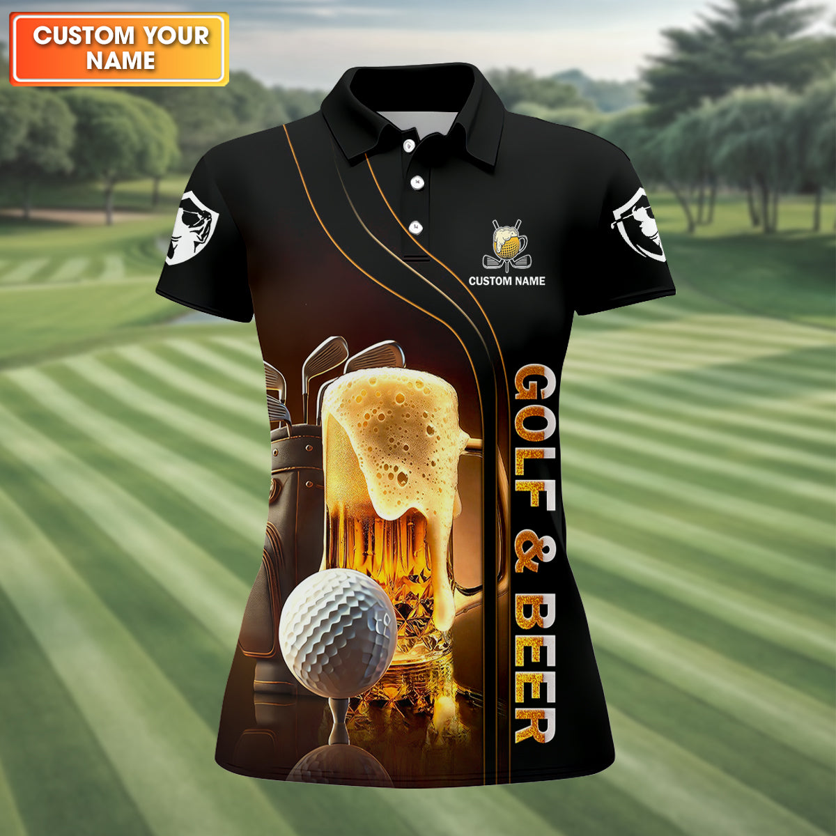 Golf And Beer Custom Women's Funny Graphic Golf Polo Shirt, Custom Ladies Golf Shirt
