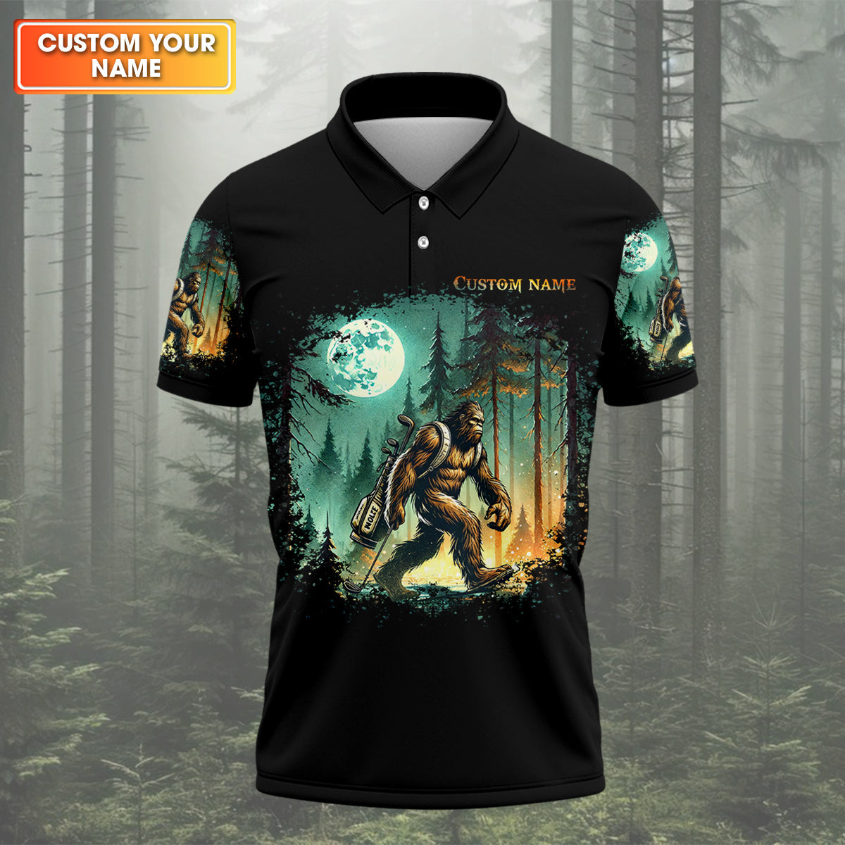 Not All Who Wander Are Lost Custom Bigfoot Men's Golf Polo Shirt, Funny Golf Shirt, Dad Golf Gift