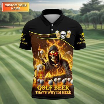 Golf Beer Custom Men's Golf Polo Shirt, Funny Skull Golf Shirt, Dad Golf Gift