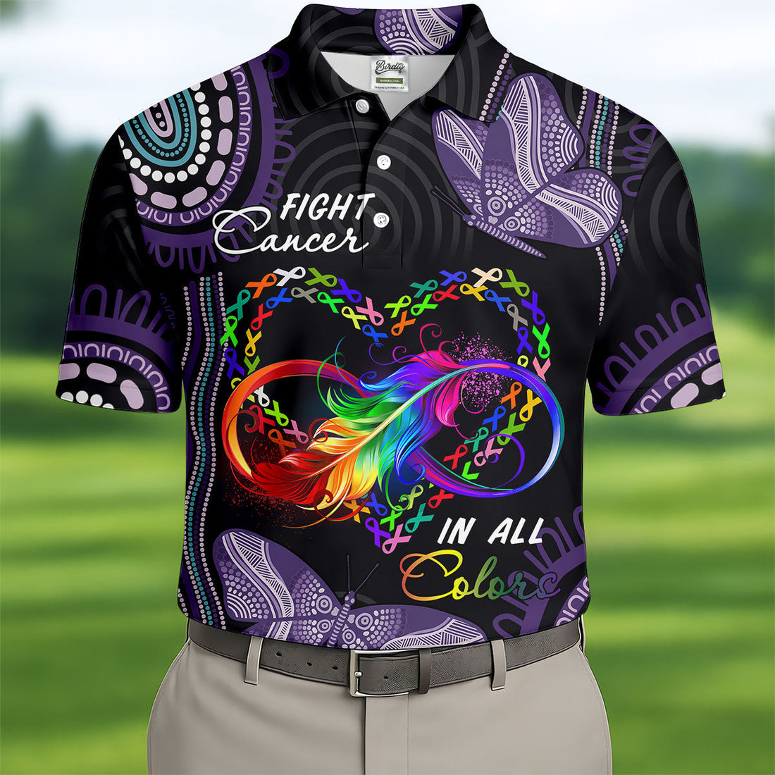 Fight Cancer In All Color Men's Golf Shirt, Cancer Awareness Shirt, Cancer Survivor Shirt, Golf Gift For Men