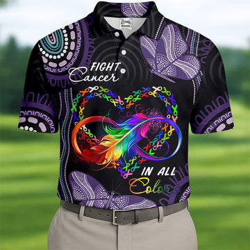 Fight Cancer In All Color Men's Golf Shirt, Cancer Awareness Shirt, Cancer Survivor Shirt, Golf Gift For Men