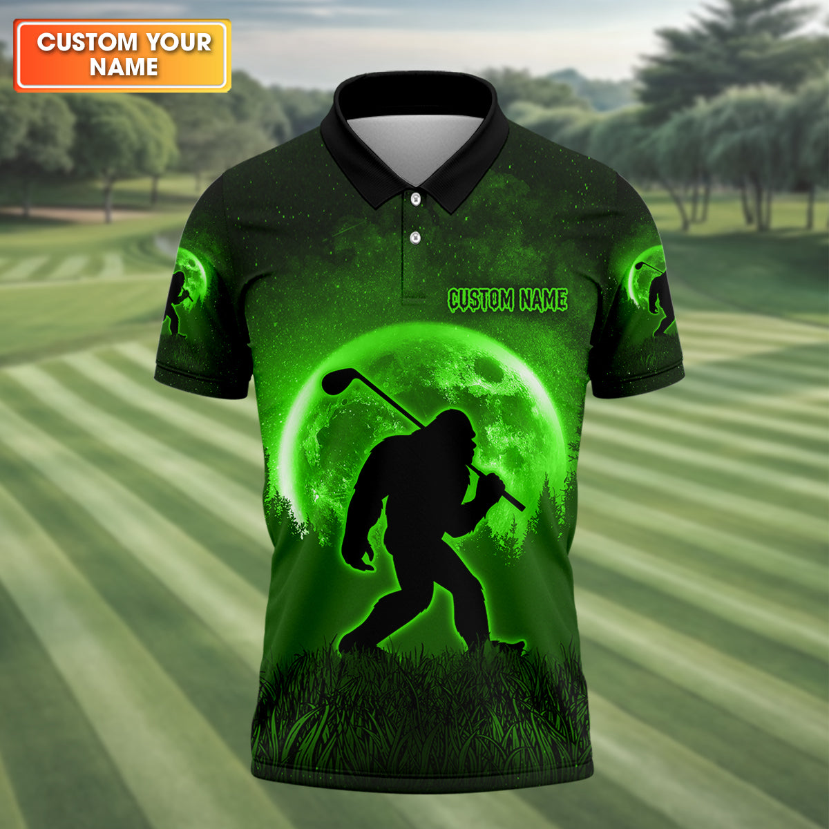 Custom Bigfoot Golf Polo Shirt, Mens Golf Gift, Funny Golf Shirt, Golf Gift For Dad