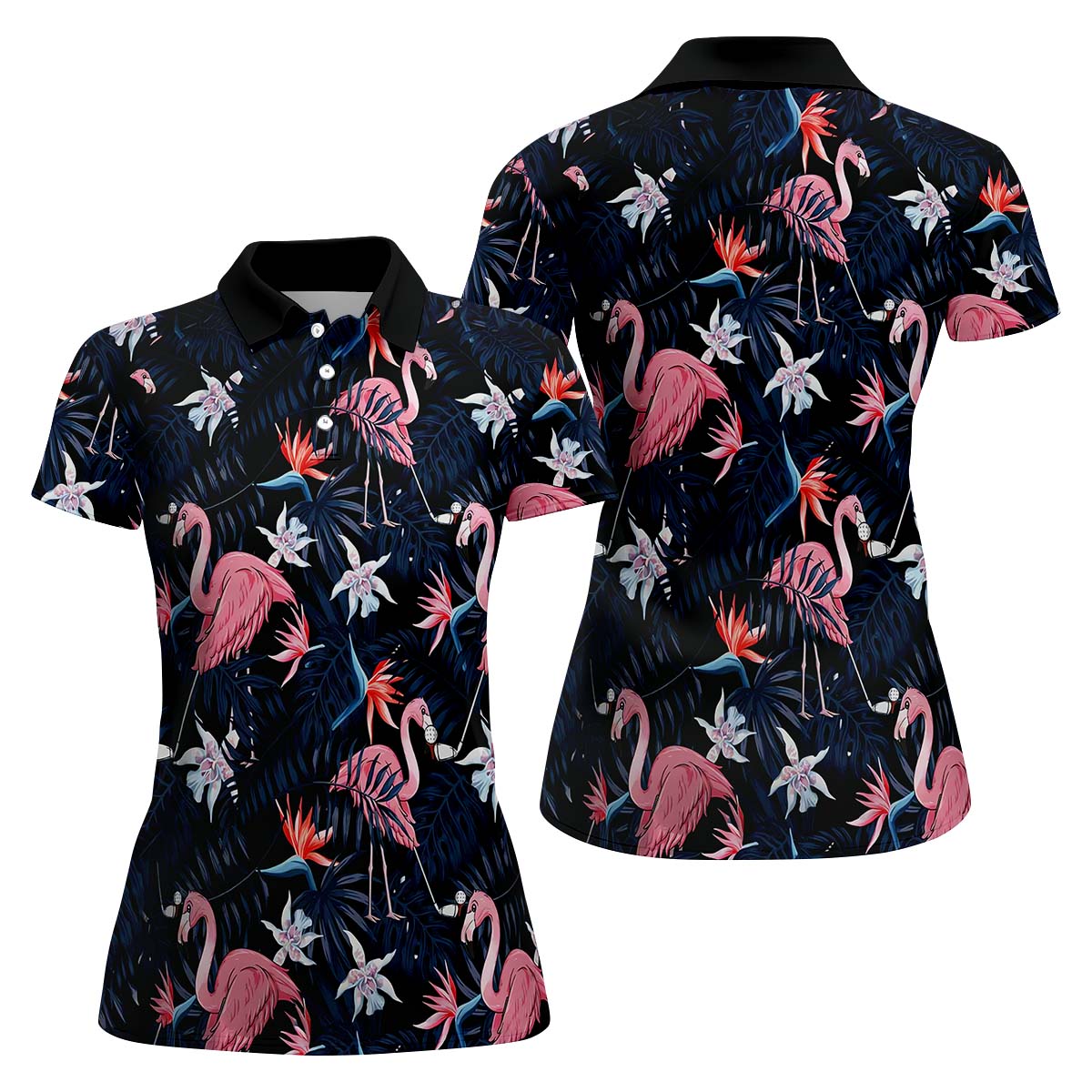 Tropical Flamingo Womens Golf Polo Shirt, Custom Ladies Golf Shirt, Womens Golf Gifts