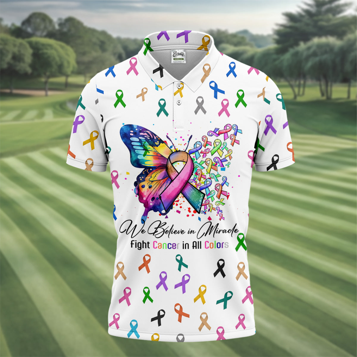 Fight Cancer In All Color Men's Polo Shirt, Cancer Awareness Shirt, Cancer Fighter Shirt, Golf Gift For Men