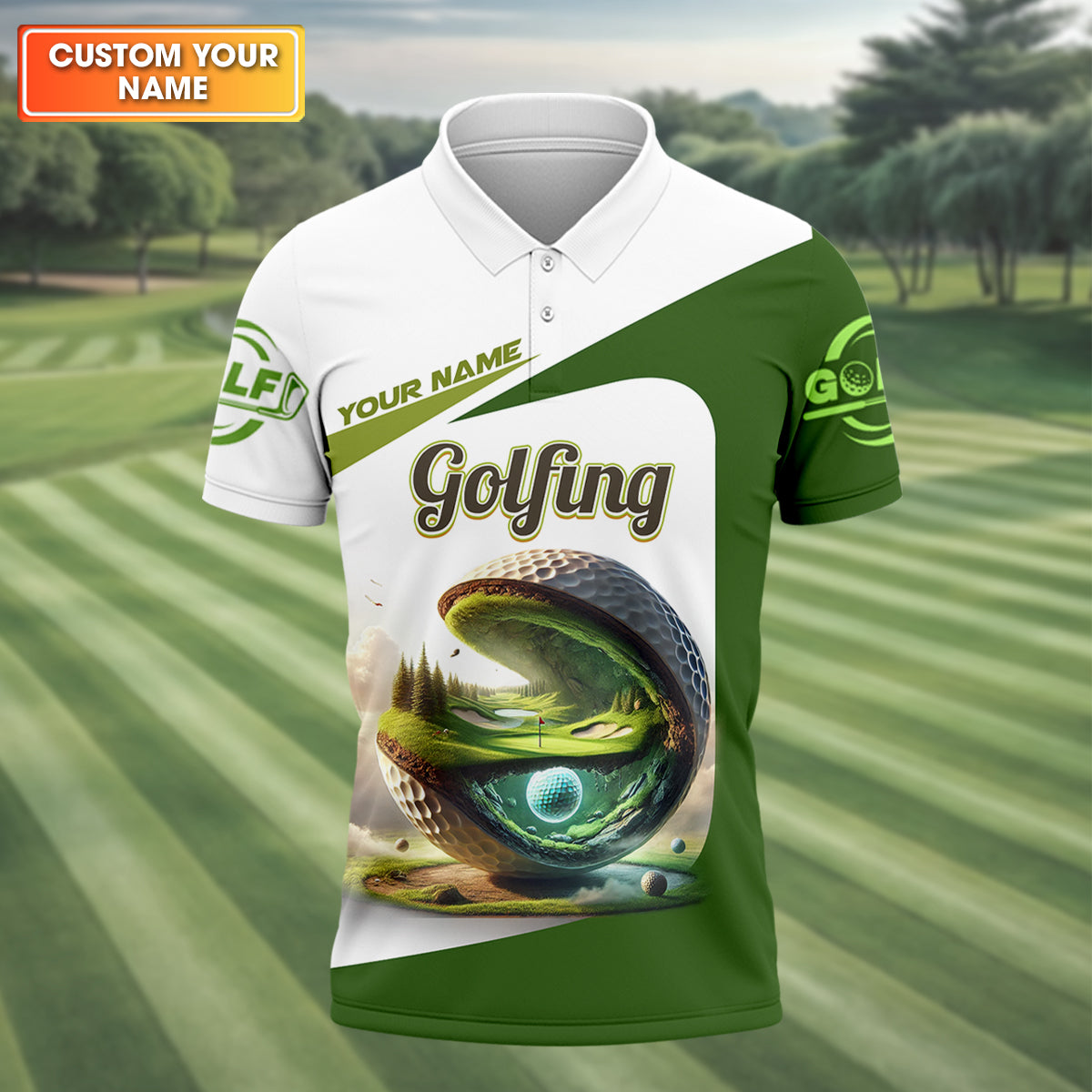 3D Golf Ball Custom Golf Polo Shirt, Golfing Apparel, Mens Golf Gift