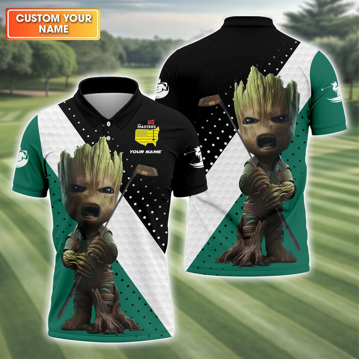 BabyGroot Custom Men's Golf Polo Shirt, Golfing Apparel, Mens Golf Gift, Funny Golf Shirt