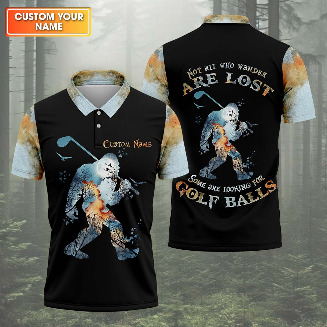 Not All Who Wander Are Lost Men's Golf Polo Shirt, Bigfoot Golf Shirt, Dad Golf Gift
