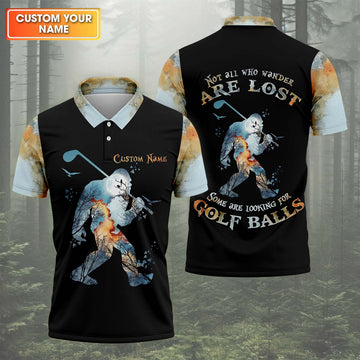 Not All Who Wander Are Lost Men's Golf Polo Shirt, Bigfoot Golf Shirt, Dad Golf Gift