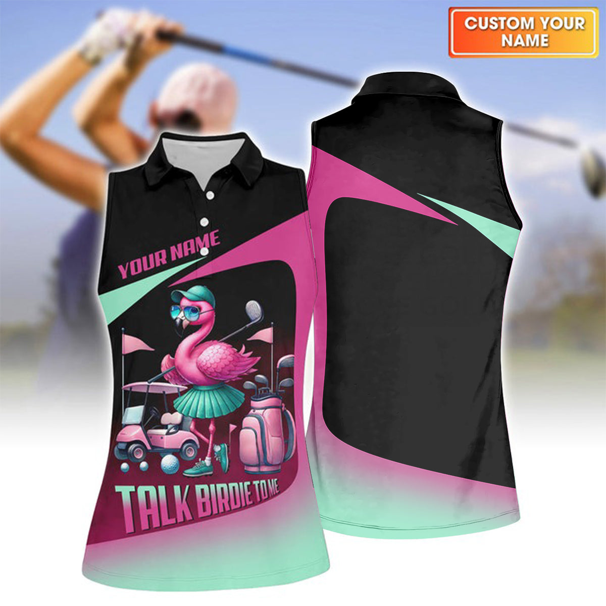 Talk Birdie To Me Custom Flamingo Womens Golf Polo Shirt, Funny Golf Shirt, Gift For Golfers