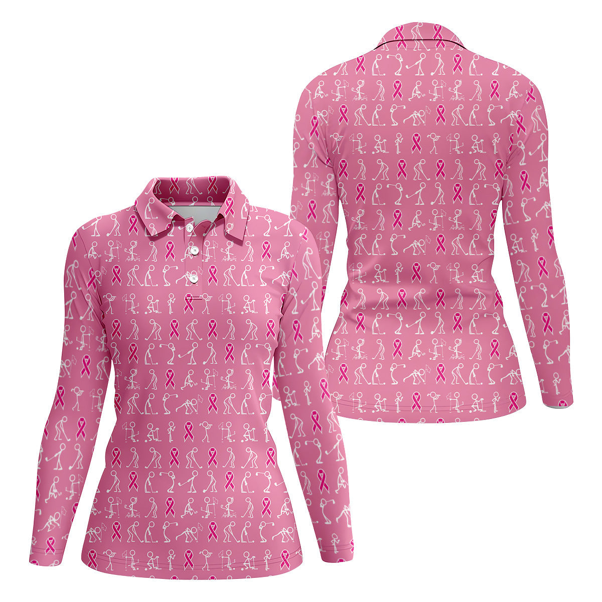Funny Stick Figure Womens Golf Shirt, Breast Cancer Awareness Shirt, Pink Golf Shirt, Ladies Golf Shirt