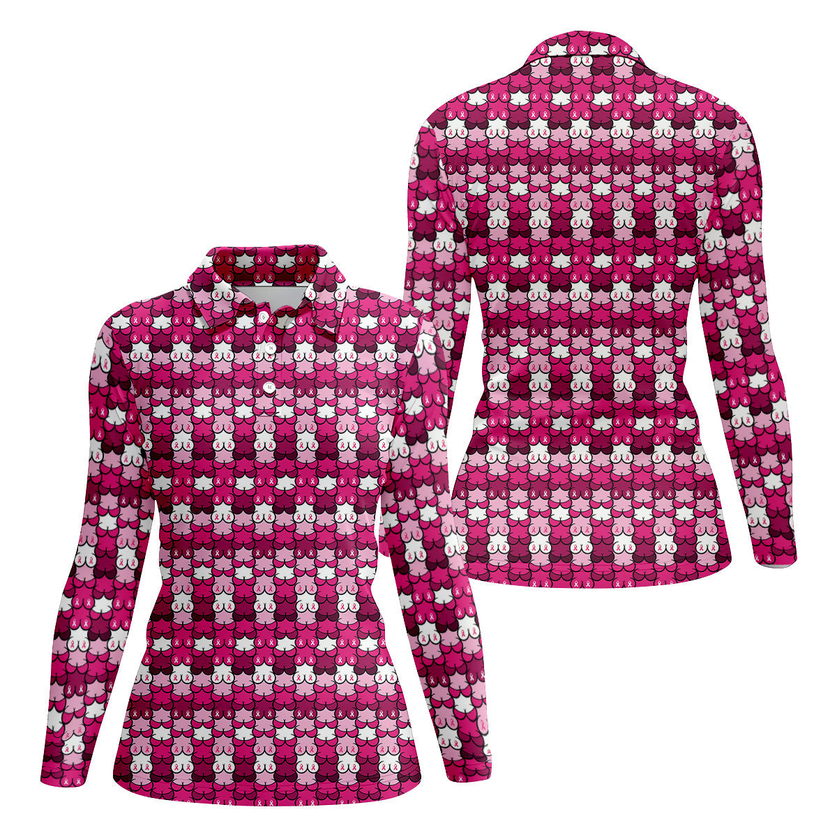 Funny Boobs Pink Ribbon Womens Golf Shirt, Breast Cancer Awareness Shirt, Ladies Golf Shirt