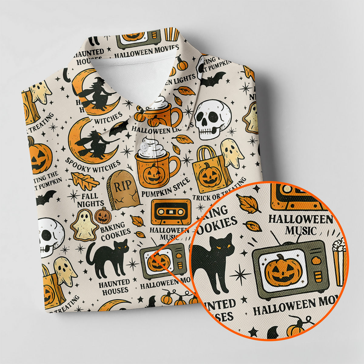 Spooky Witches, Spooky Cat, Cute Halloween T-Shirts, Womens Sleeveless Polo, Ladies Golf Shirts