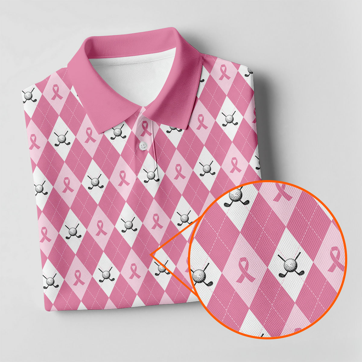 Breast Cancer Golf Shirt, Pink Argyle Golf Shirt, Breast Cancer Awareness Shirts, Women Golf Shirt