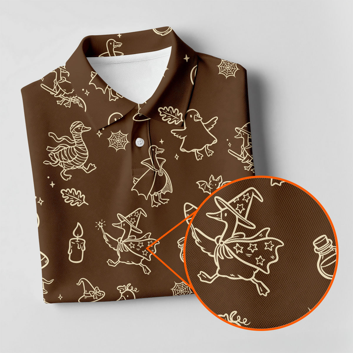 Goose Halloween Golf Shirt, Pumpkin Pattern Golf Shirt, Brown Golf Polo, Women Golf Top, Ladies Golf Shirts