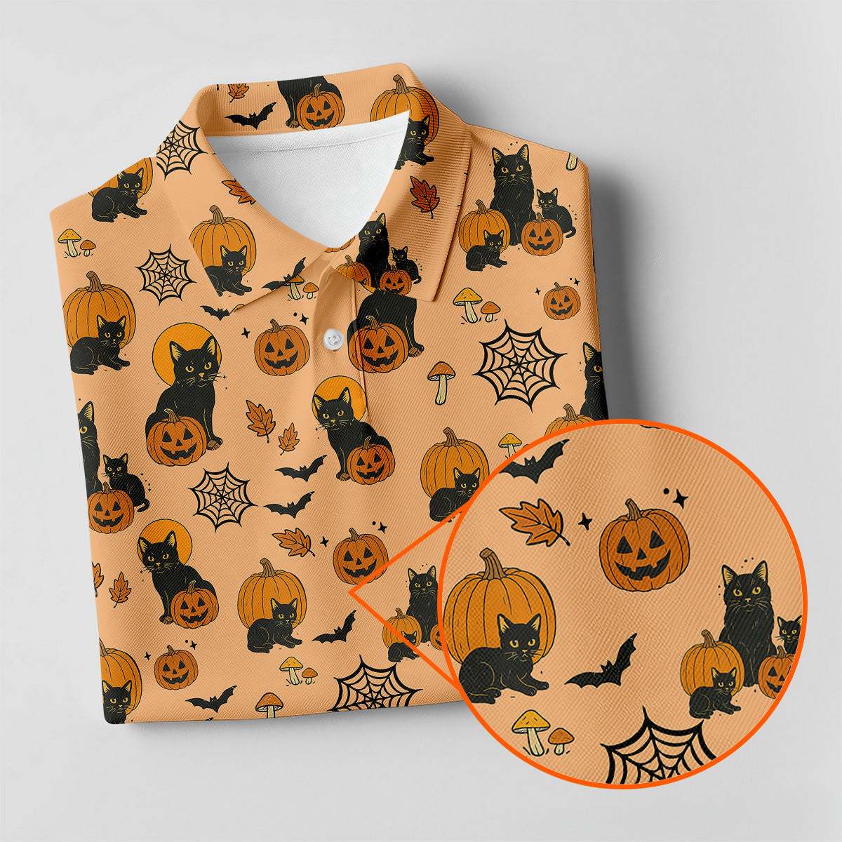 Orange Pumpkin, Cat Halloween Shirt, Sleeveless Womens Golf Shirts, Ladies Golf Tops, Vintage Halloween Outfit