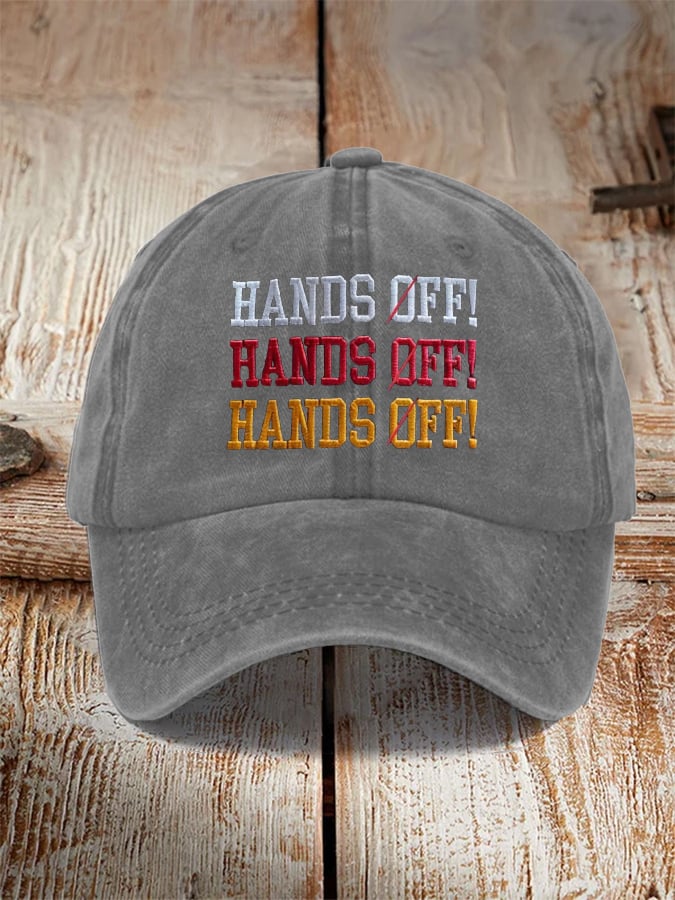 Distressed Washed Cotton Hands Off Embroidered Baseball Cap, Funny Gift For Dad