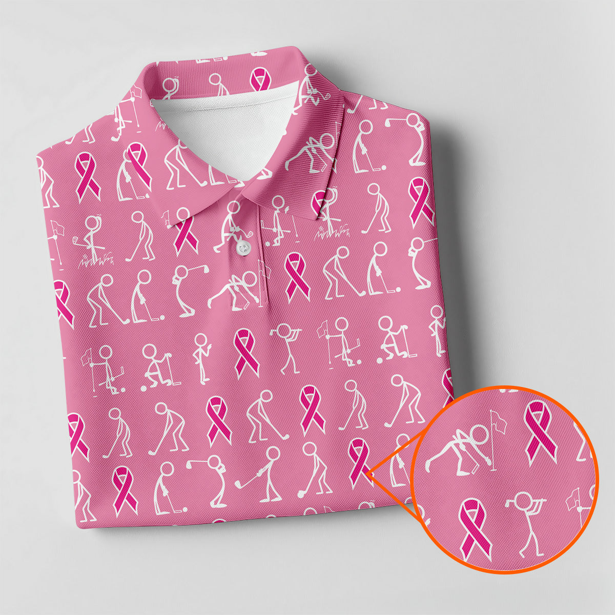 Funny Stick Figure Men's Golf Shirt, Breast Cancer Awareness Shirt, Pink Golf Shirt, Golf Shirts For Men