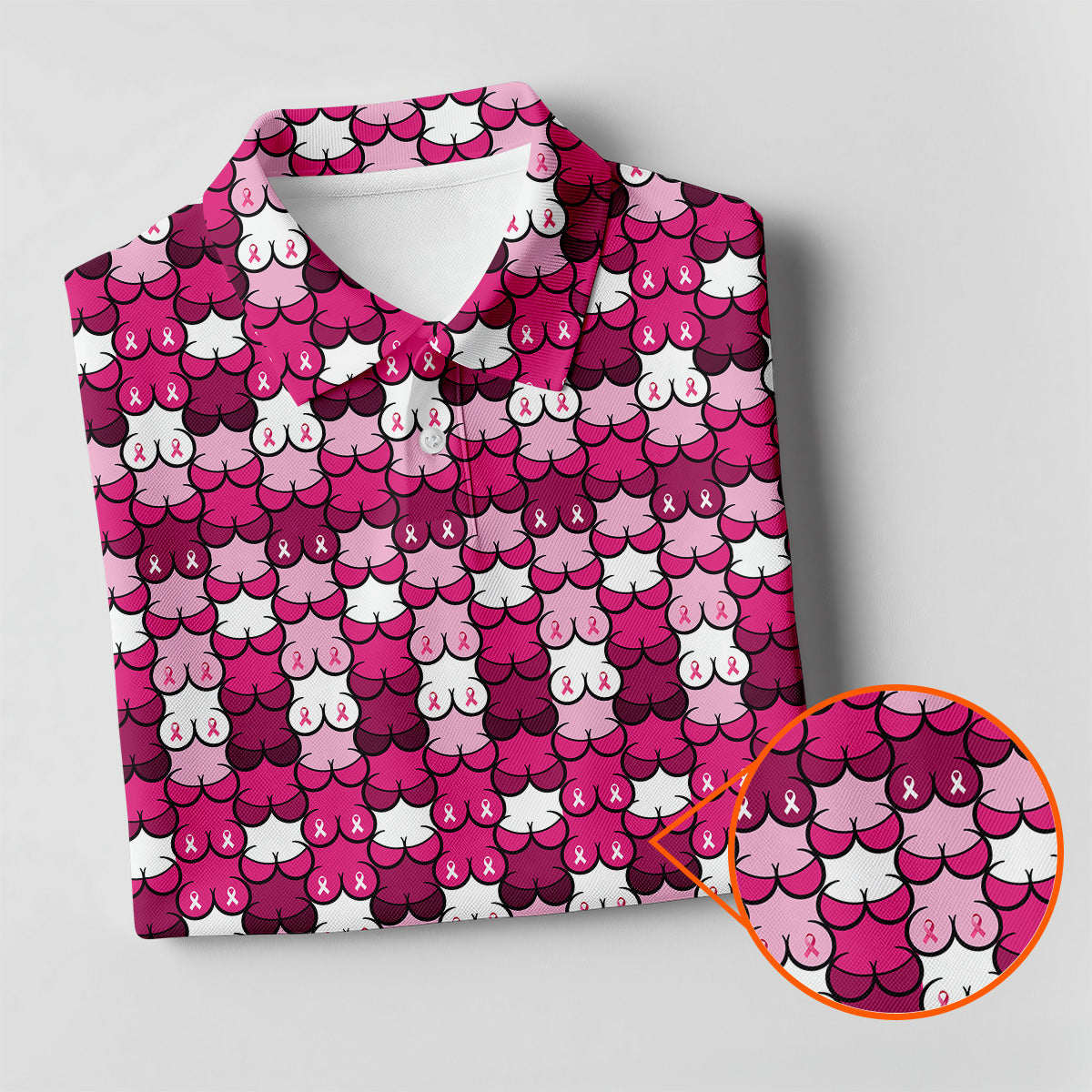 Funny Pink Ribbon Men's Polo Shirt, Breast Cancer Awareness Shirt, Fun Men Golf Shirts