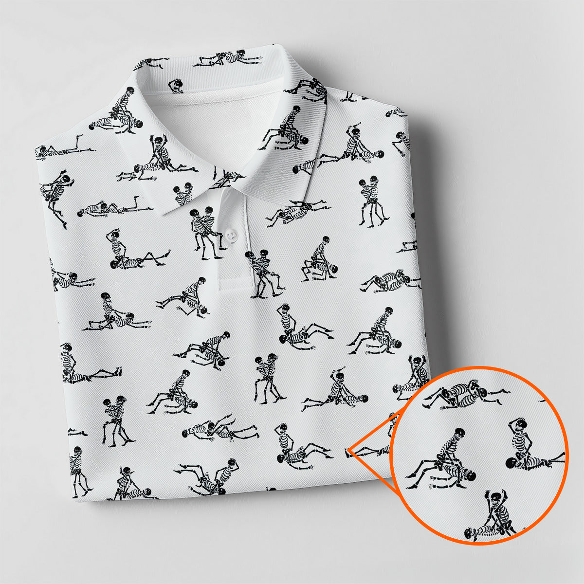 White Funny Skeleton Sex Position Golf Shirt, Halloween Gift Idea, Ladies Golf Shirts