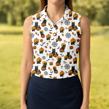 Halloween Black Cat, Pumpkin Shirt, Funniest Halloween Shirts, Womens Golf Tops, Ladies Golf Polo, Golfing Apparel
