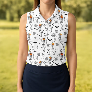 Skeleton Golf Shirt, Halloween Golf Shirt, Fun Golf Polos, Sleeveless Womens Golf Shirts, Ladies Golf Shirts