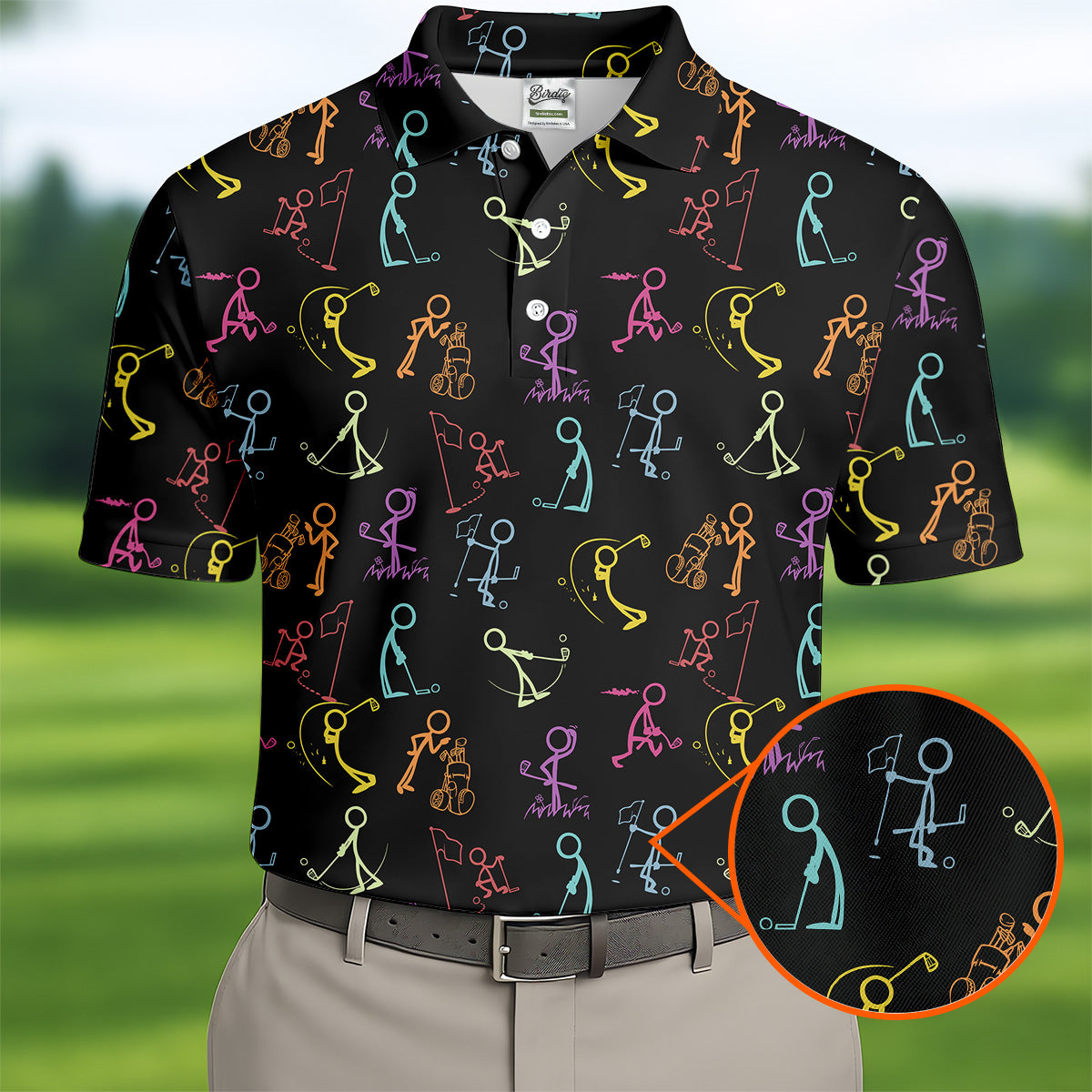 Funny Stickman Golfer Pose Black Golf Shirt, Unique Gift For Golfer, Men's Golf Polo, Golfing Apparel