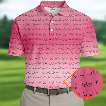 Funny Boobs Men's Pink Golf Polo, Golf Tops For Men, Unique Gift For Golfer, Golfing Apparel