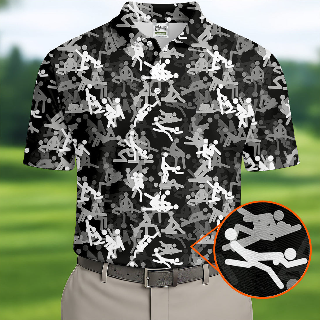 Sex Positions Stick Figure Black And White Mens Golf Polo Shirts, Cool Golf Gift, Golfing Apparel