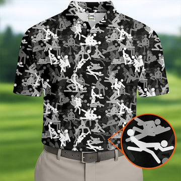 Sex Positions Stick Figure Black And White Mens Golf Polo Shirts, Cool Golf Gift, Golfing Apparel