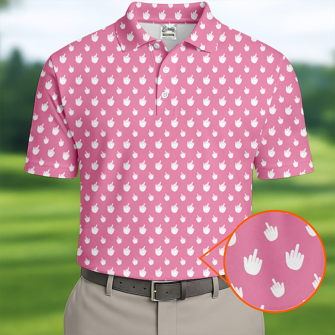 Funny Middle Finger Pink Golf Shirt, Men's Funny Golf Shirts, Men's Golf Polo, Golfing Apparel
