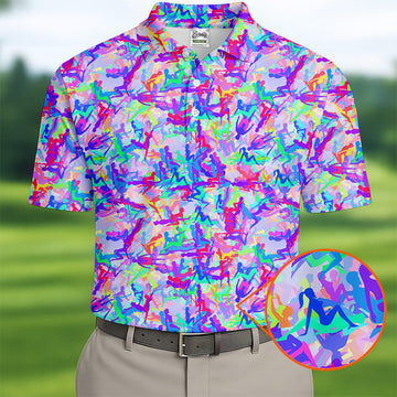 Funny Sex Positions Stick Figure Purple Neon Golf Tops For Men, Unique Gift For Golfer, Men's Golf Polo