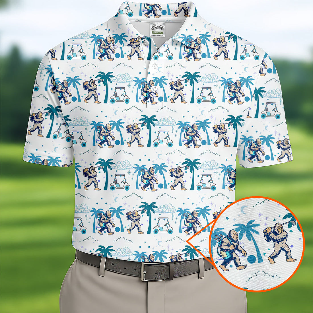 Funny Tropical Golf Cart Bigfoot Golf Shirt, Fun Golf Shirts For Men, Golf Accessories For Men