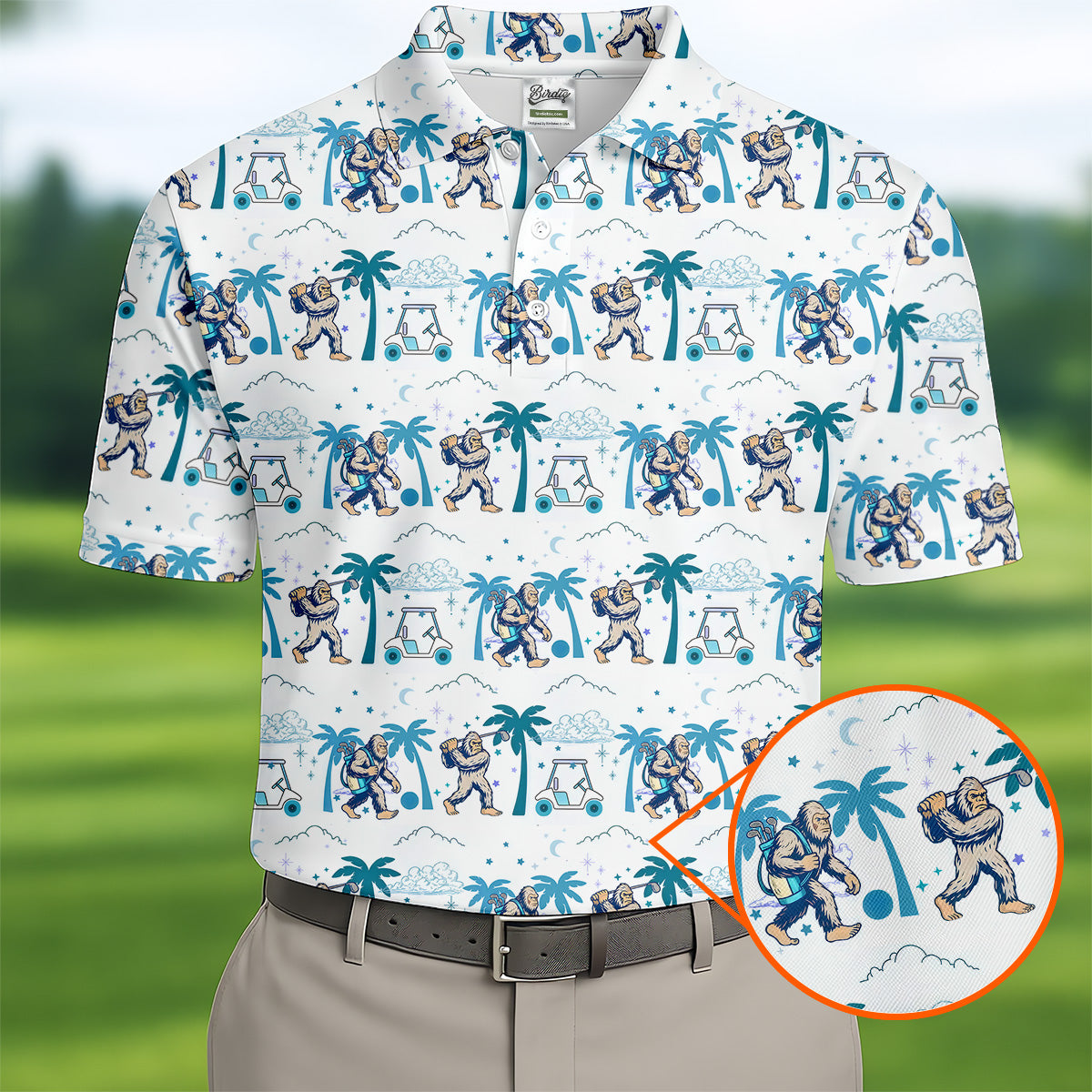 Funny Tropical Golf Cart Bigfoot Golf Shirt, Fun Golf Shirts For Men, Golf Accessories For Men