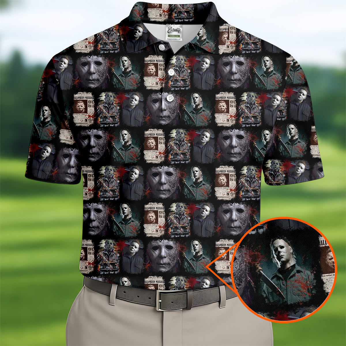 Michael Myers Halloween Fun Men's Golf Polos, Classic Horror Characters Men Polo, Horror Movie Shirt