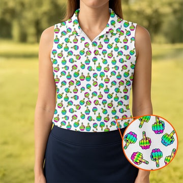 Neon Middle Finger White Golf Polo, Funny Golf Shirt, Unique Gift For Golfer, Ladies Golf Polos