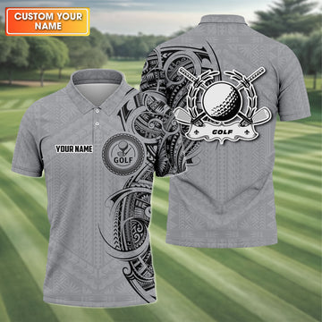 Strike Grey Tribal Tattoo Custom Men's Golf Polo Shirt, Funny Golf Shirt, Dad Golf Gift