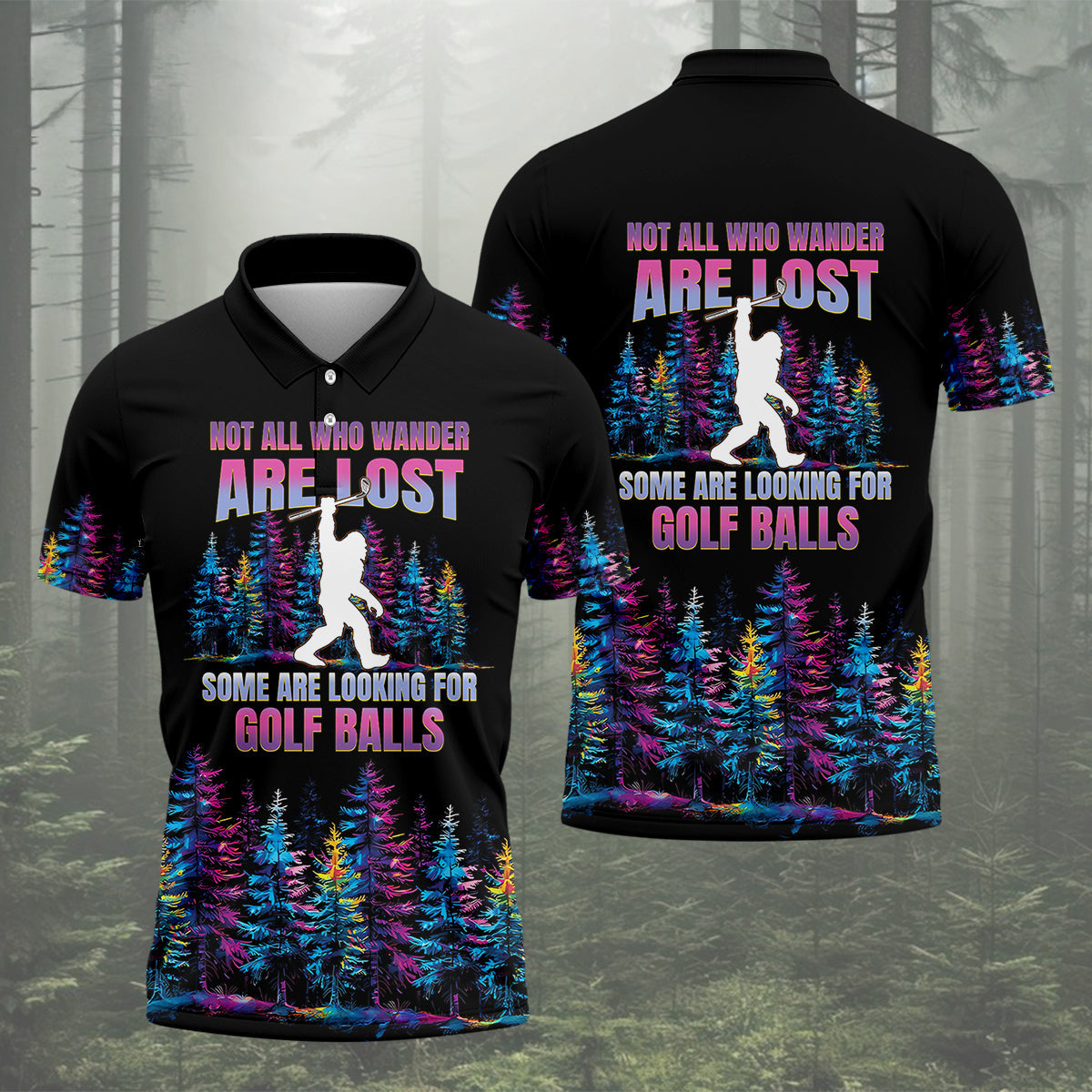 Custom Funny Sasquatch Bigfoot Golf Polo Shirt, Dad Golf Gift, Christmas Golf Gift