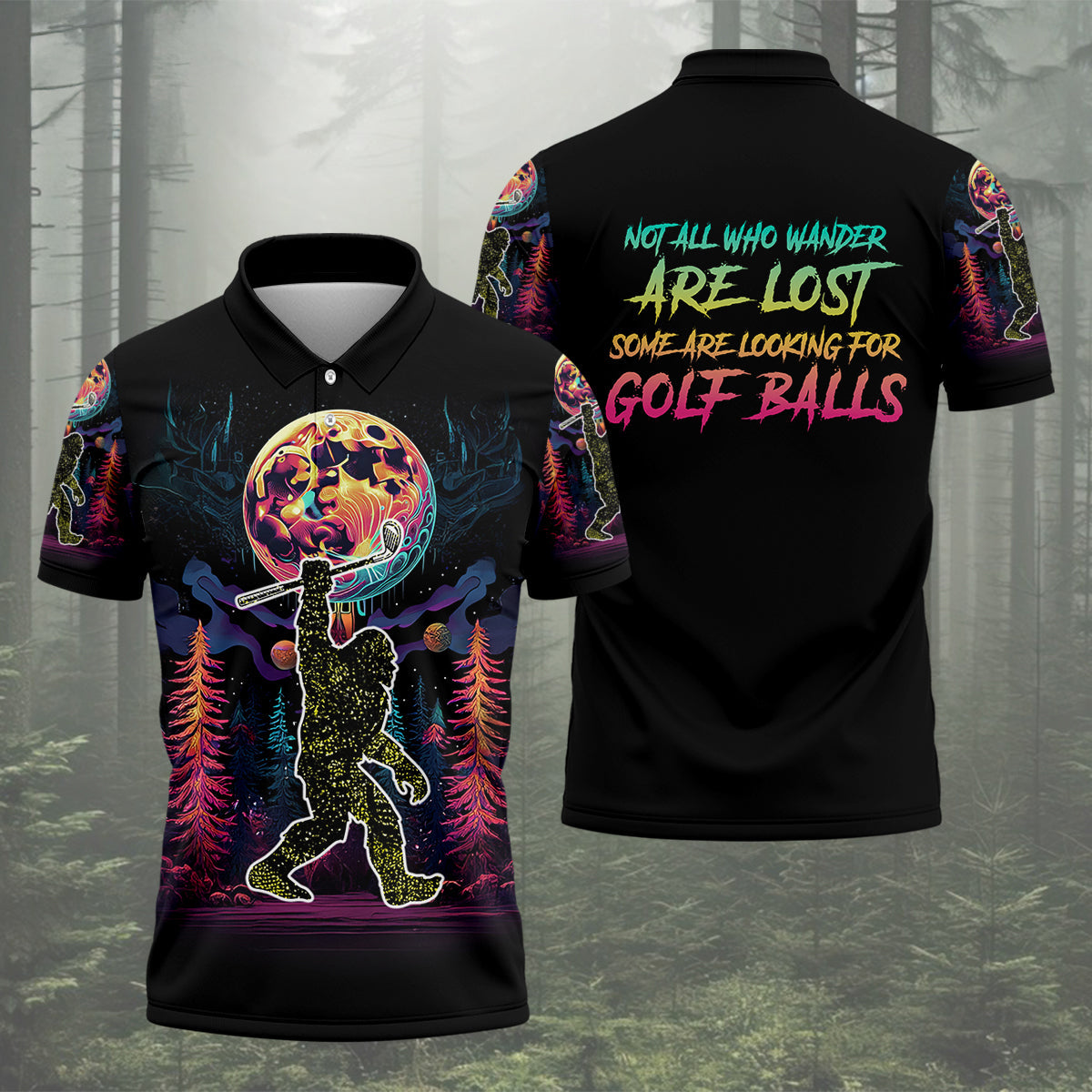 Not All Who Wander Are Lost Bigfoot Funny Mens Golf Polo Shirt, Funny Golf Shirt, Golf Gift For Him