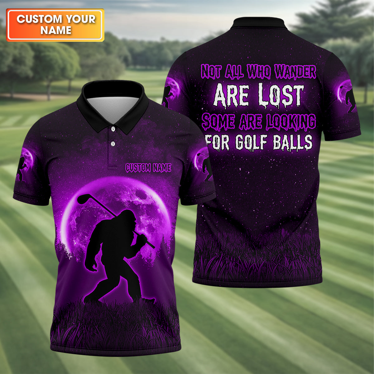Custom Bigfoot Golf Polo Shirt, Mens Golf Gift, Funny Golf Shirt, Golf Gift For Dad