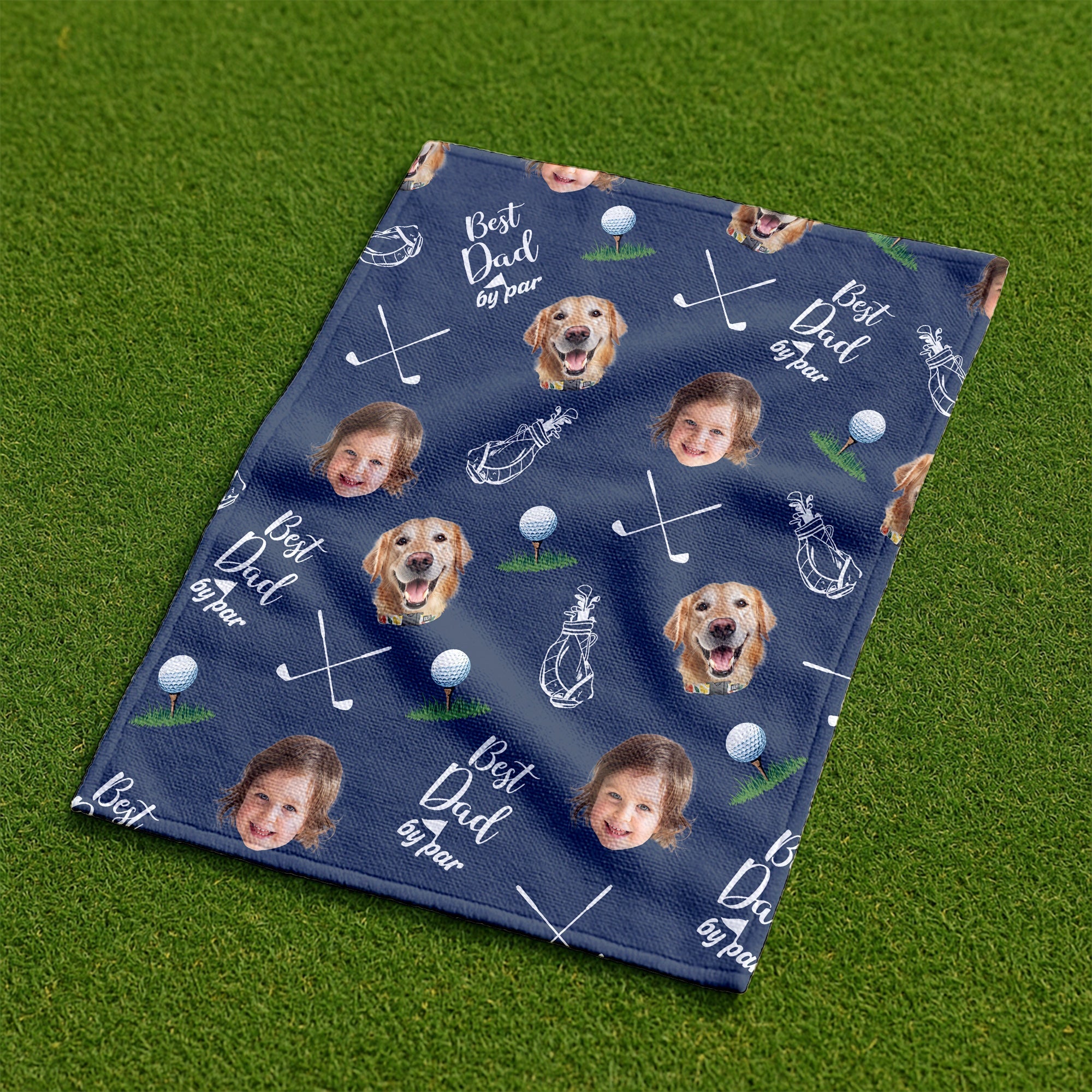 Best Dad By Par Custom Golf Towel With Kids Photo, Custom Pet Photo Towel, Dad Golf Gift